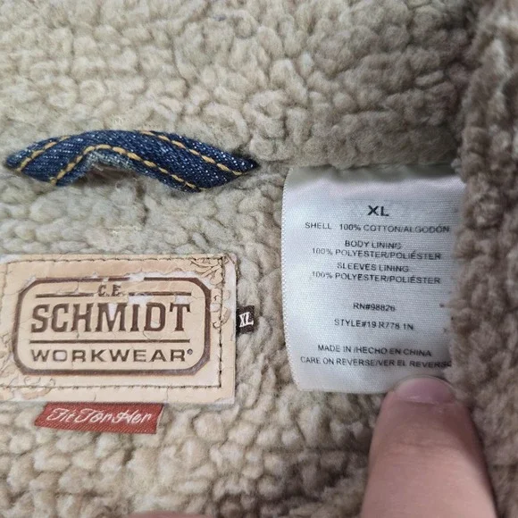 C.E. Schmidt Workwear Jacket Womens XL Blue Denim Lined Sherpa Collar Pockets - Picture 4 of 12